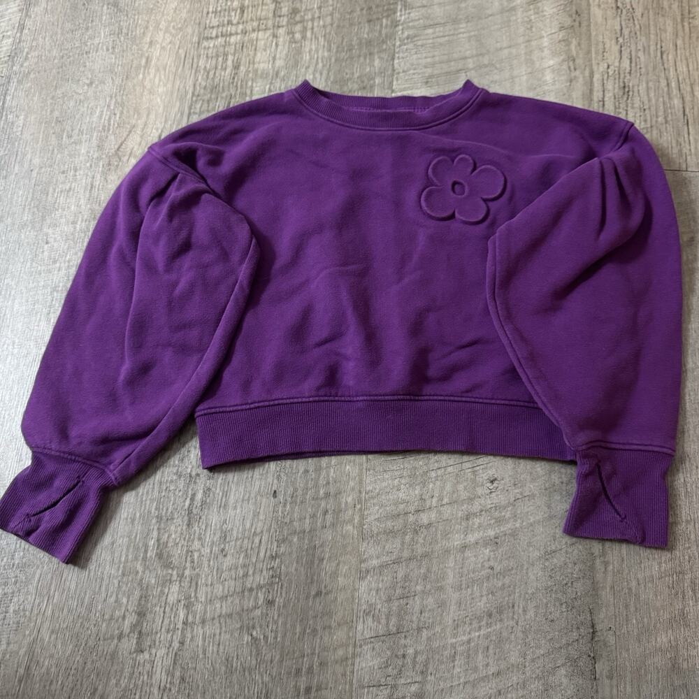 All In Motion Crewneck Pullover Thumb Holes Purple Embossed Flower Girls S 6-7